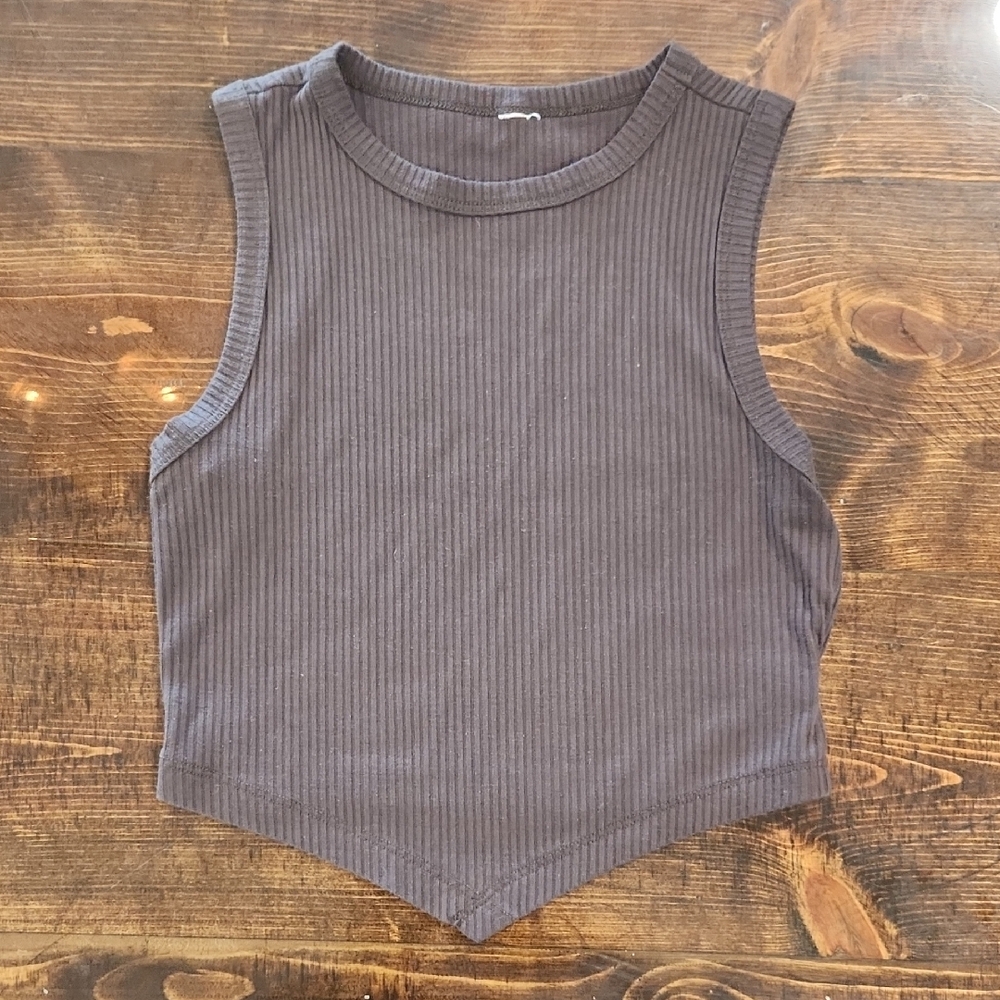 Gray Ribbed Crop Tank Top